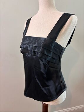 Vintage Lucie Ann II Black Satin Pleated Tank Top 32 Y2K Minimalist